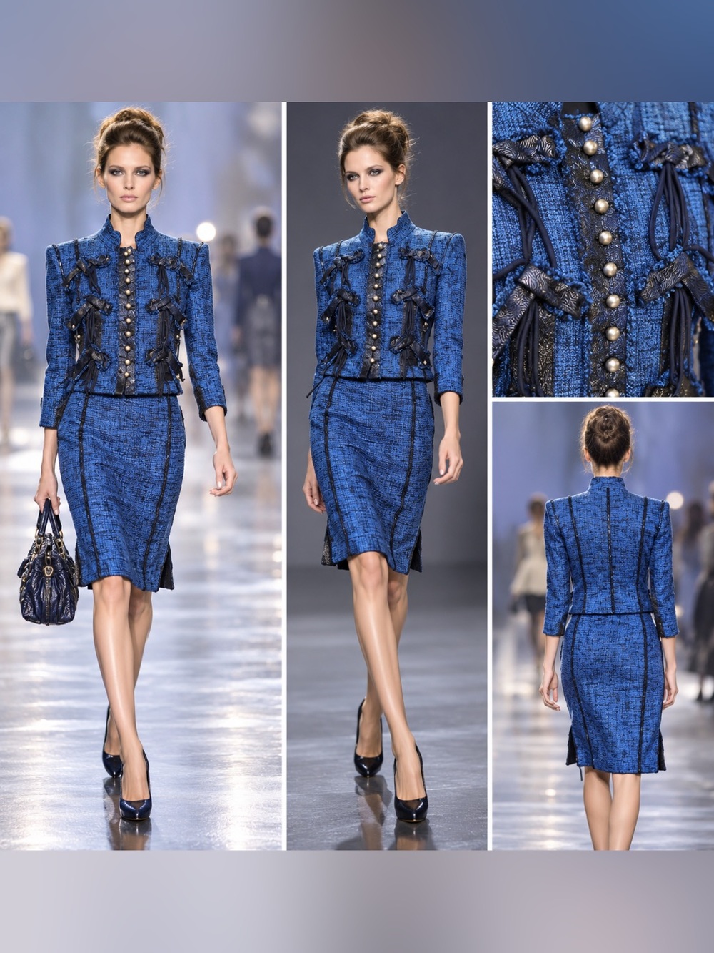 Marc Jacobs Collection Resort 2010 Metallic Blue Tweed Embellished Skirt Suit